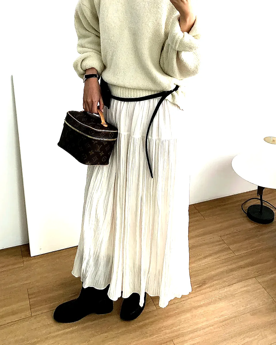 [당일발송] 리엘 롱스커트 밴딩 플레어 캉캉 플리츠치마 웨어링무드 (2c) 이미지 3