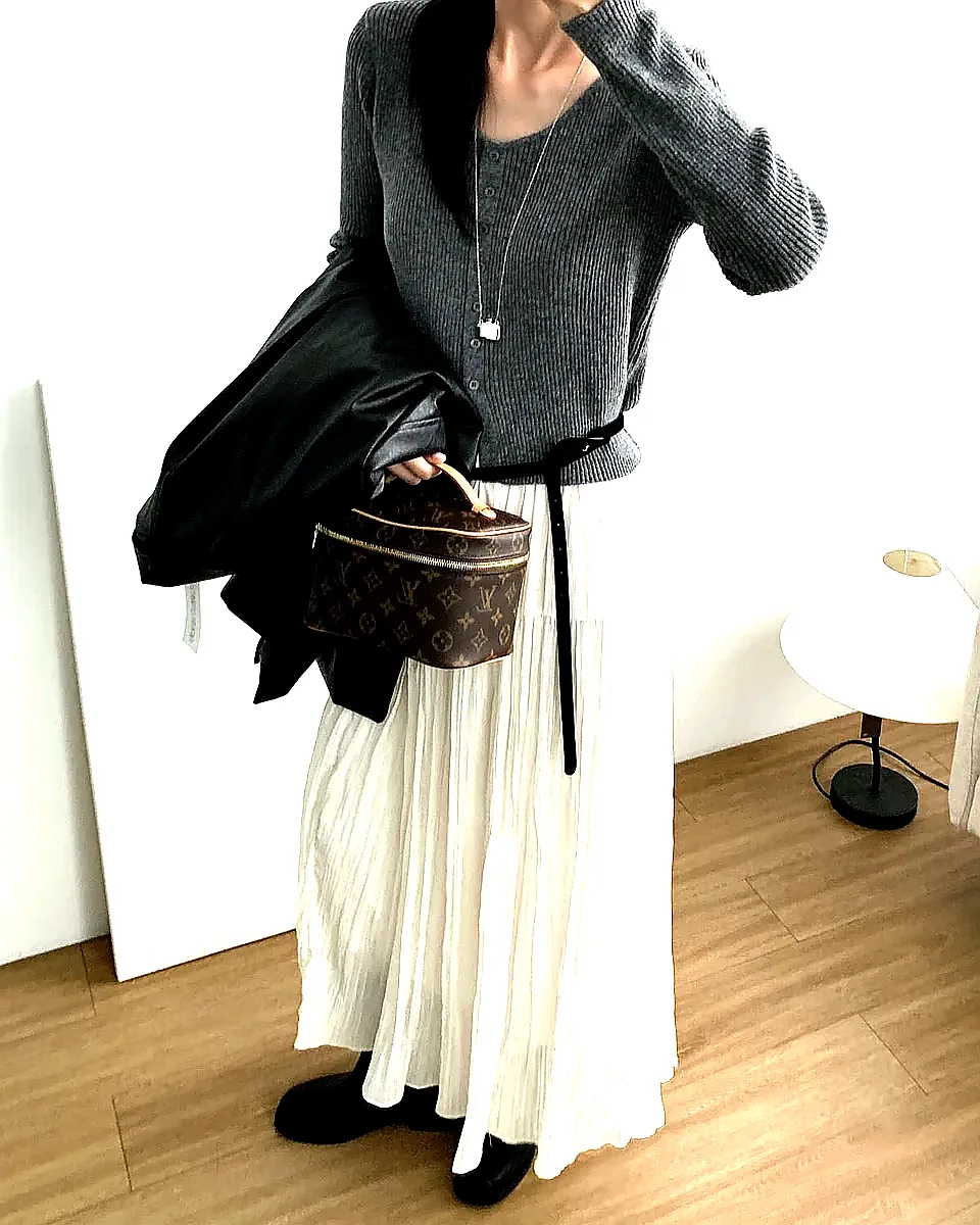 [당일발송] 리엘 롱스커트 밴딩 플레어 캉캉 플리츠치마 웨어링무드 (2c) 이미지 4