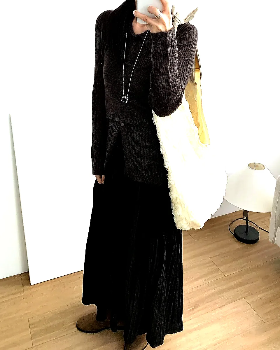 [당일발송] 리엘 롱스커트 밴딩 플레어 캉캉 플리츠치마 웨어링무드 (2c) 이미지 8